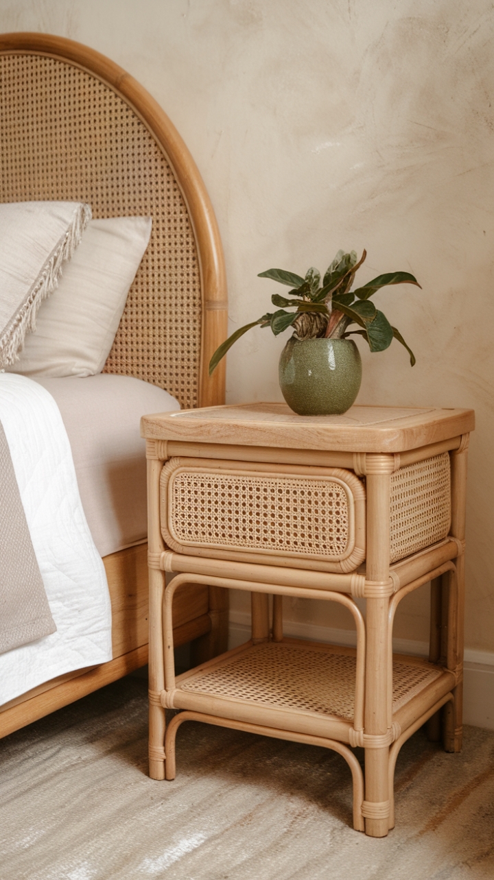 Charming Rattan Nightstand: A Bohemian Touch for Cozy Bedrooms