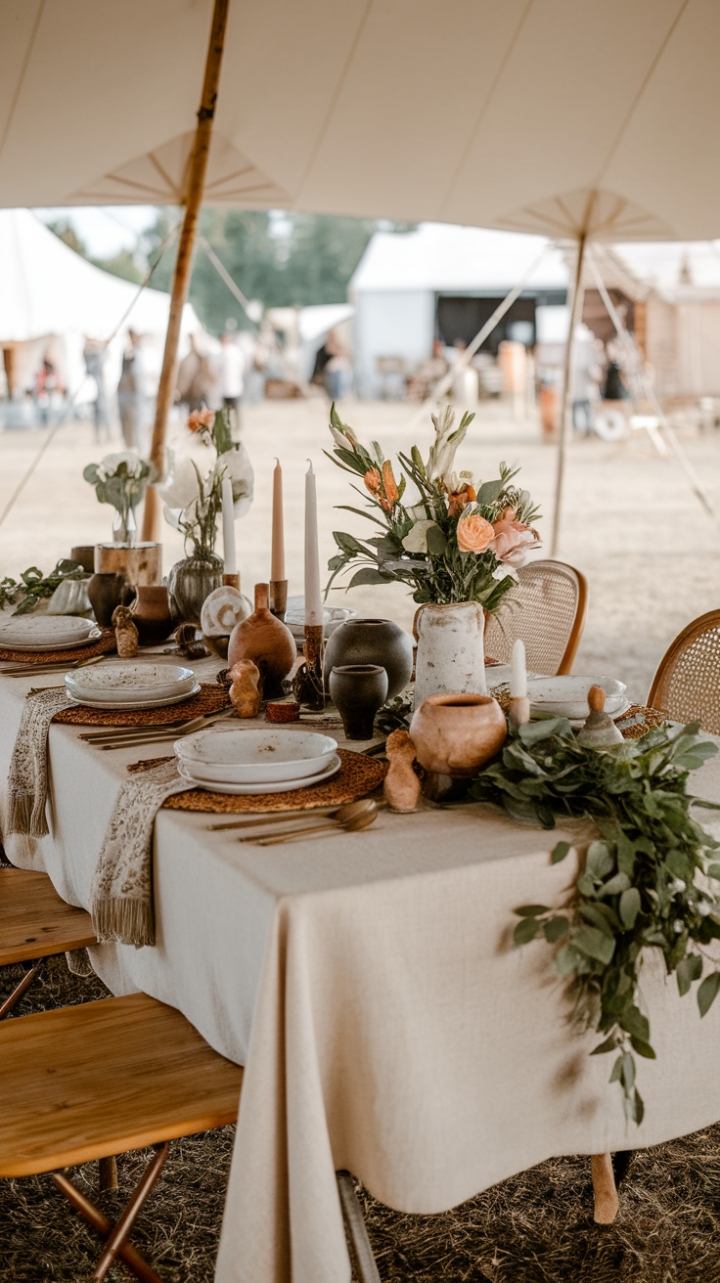 Bohemian Elegance: A Laid-Back Tablescape of Rustic Charm and Eclectic Style