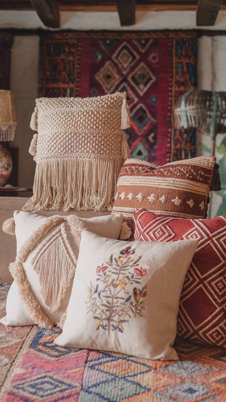 Bohemian Bliss: Elevate Your Space with Textured Pillows and Rustic Charm