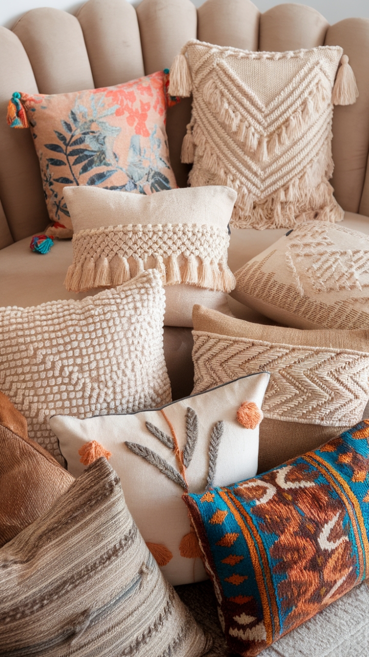 Bohemian Pillow Party: Elevate Your Sofa with Stylish Textiles