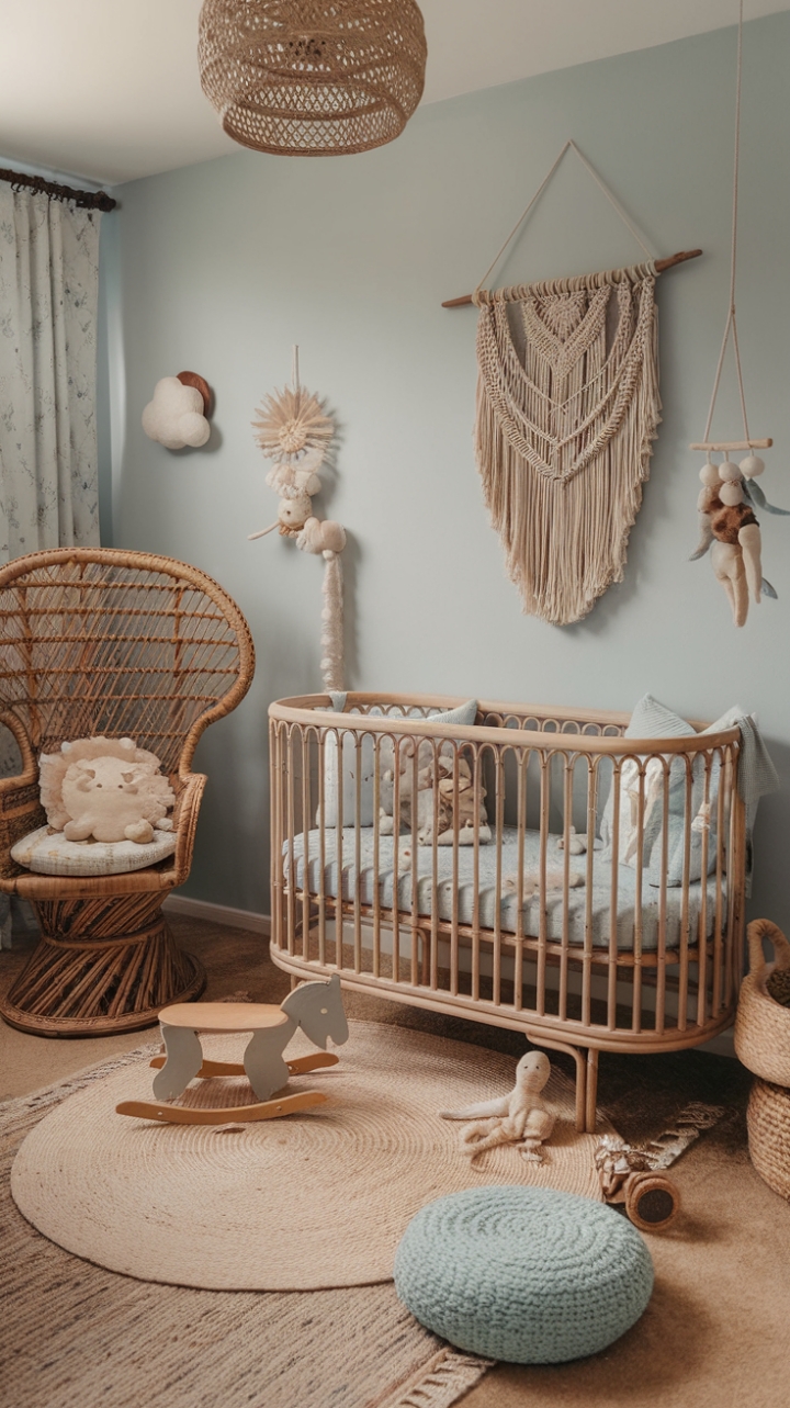 Serene Bohemian Nursery: Natural Textures and Earthy Tones for Sweet Dreams