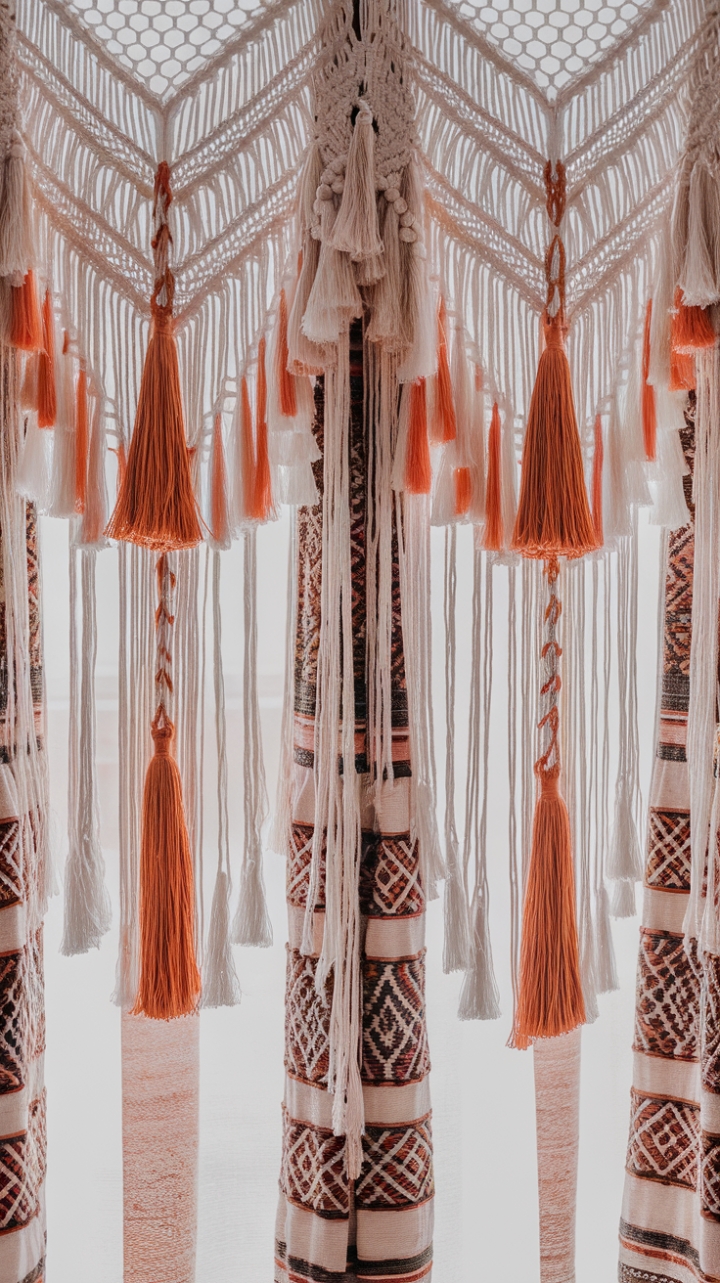 Boho Chic Macrame Curtains with Tribal Pattern and Tassels