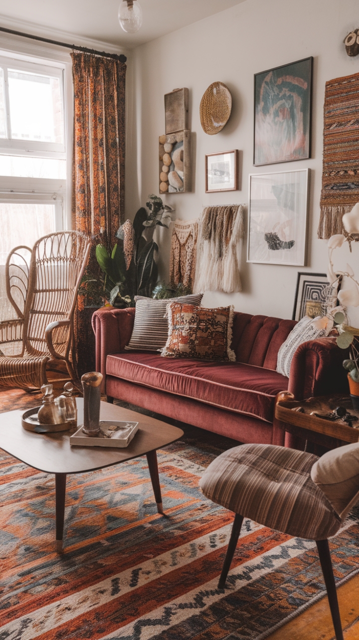 Vintage Bohemian Bliss: A Curated Space of Pattern, Plush Velvet, and Personal Stories