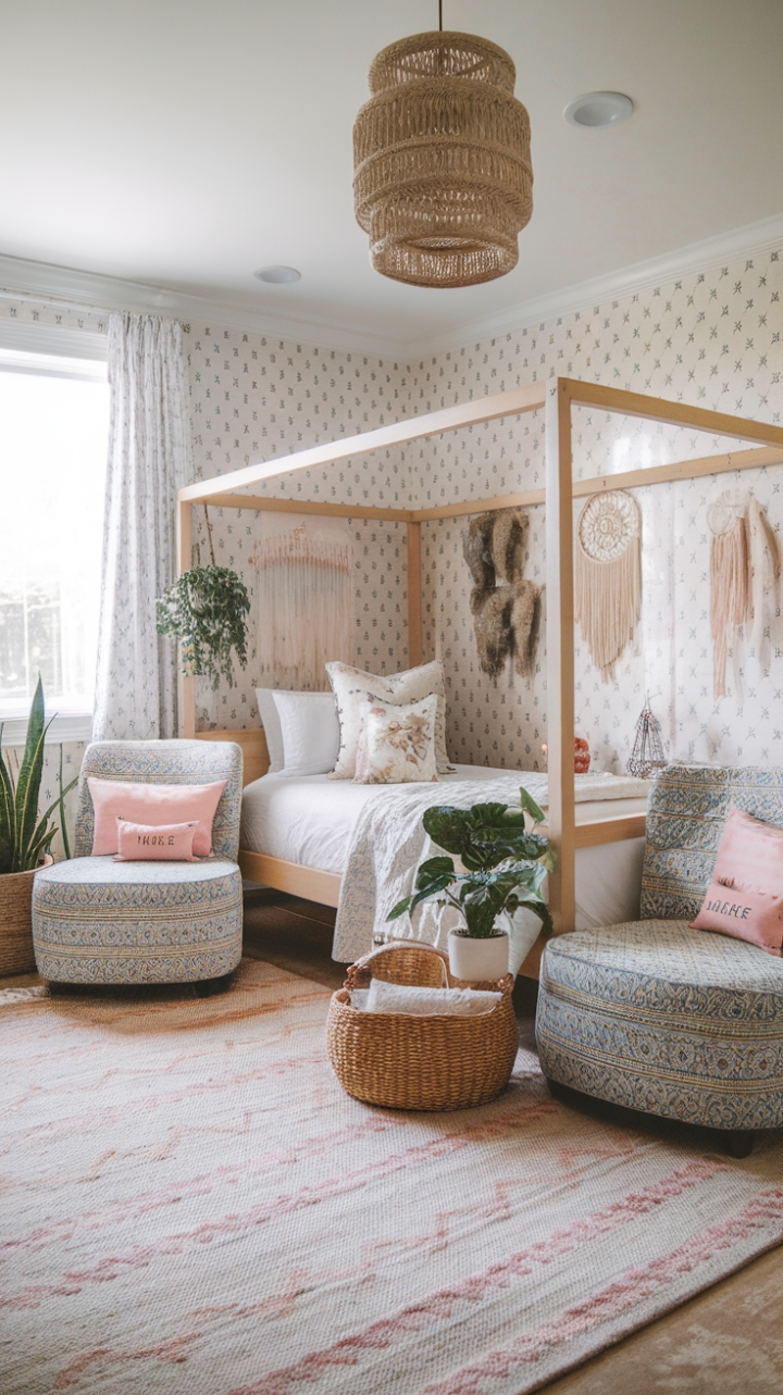 Whimsical Bohemian Bedroom: A Stylish Sanctuary Filled with Playful Patterns and Cozy Details