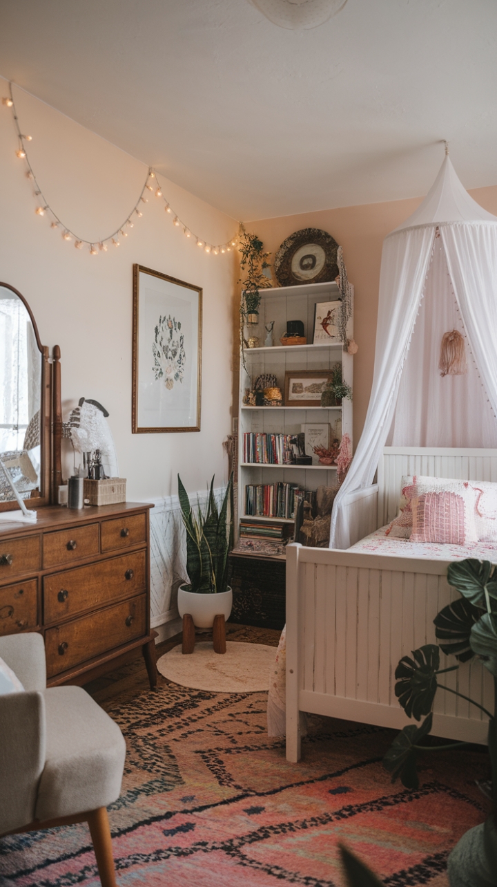Dreamy Bohemian Bedroom with Vintage Charm and Whimsical Details