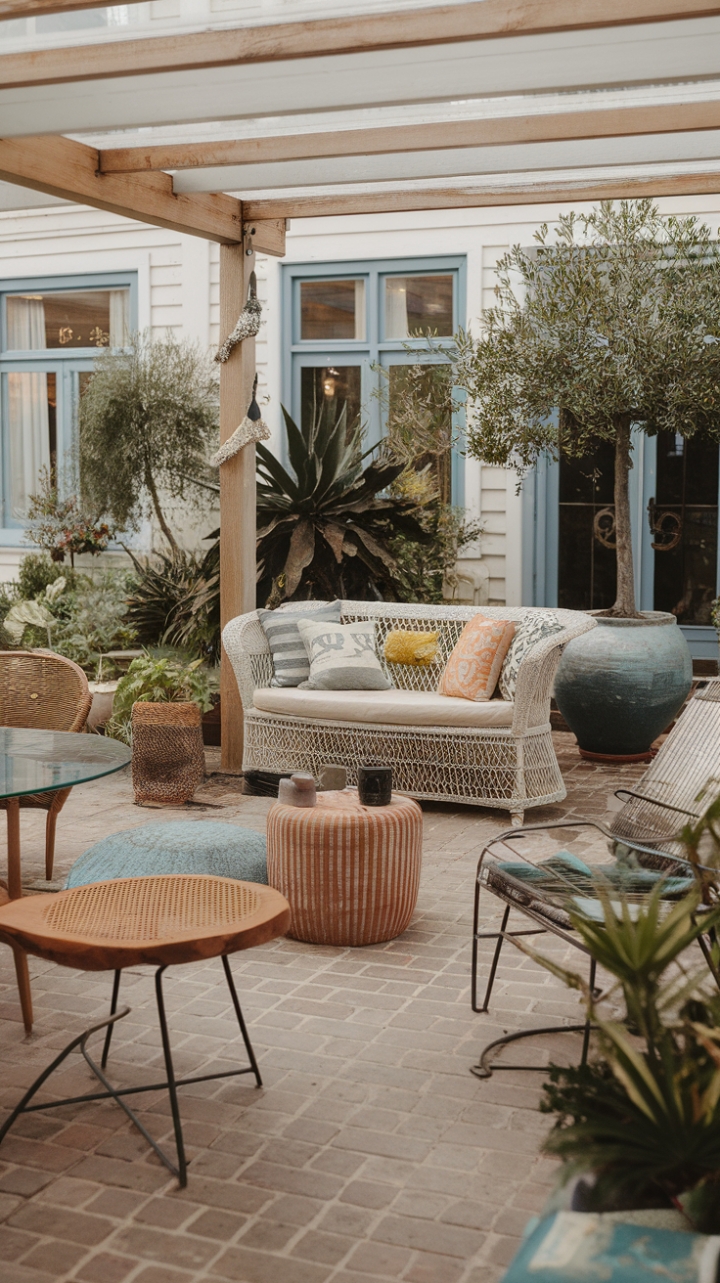 A Private Paradise: Vintage Charm Meets Modern Comfort on a Brick-Laid Patio